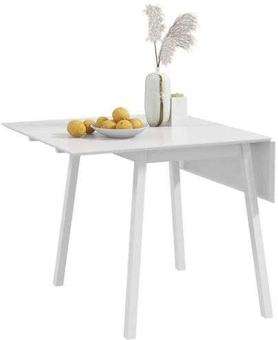 HOMCOM Klappbarer Esstisch Küchentisch für 2-4 Personen Esszimmertisch Klapptisch im Landhausstil für Kleine Räume, Küche, Esszimmer 110 x 86 x 75 cm, Weiß
