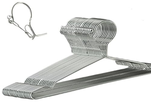 Confezione da 10 grucce in filo da 41,9 cm, 4 mm, in acciaio inox, sottili, resistenti, antivento, con chiusura a gancio, in metallo, salvaspazio, per vestiti e hotel, colore argento (20)