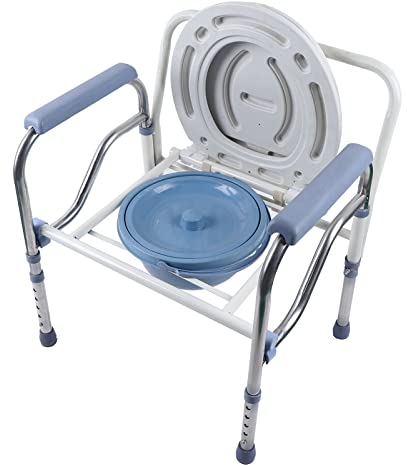 150kg Toilettenstuhl WC-Stuhl Nachtstuhl inkl Eimer Weiß Stuhl Deckel,Klostuhl für Erwachsene,WC Stuhl Toilettenstuhl mit Armlehne,Neu