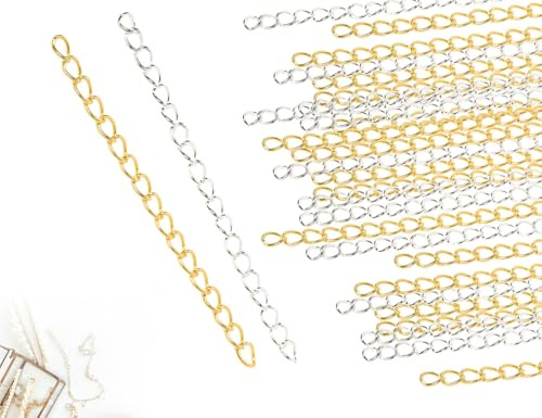 Lhbwhiz - 200 Piezas de extensión de Cadena, Cadena de extensión para Pulsera y Tobillera, Cierre de Cadena de extensión, extensión de Collar, para Hacer Joyas con llaveros (Oro y Plata, 70 mm)