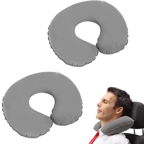 Novstuf 2 Piezas Almohada Inflable del Viaje Almohadas Cervicales Inflables y Plegables Diseño Ergonómico Compacto y Confortable Hecho de Suave y Funda Lavable Ideal para Avión Coche Tren (Gris)