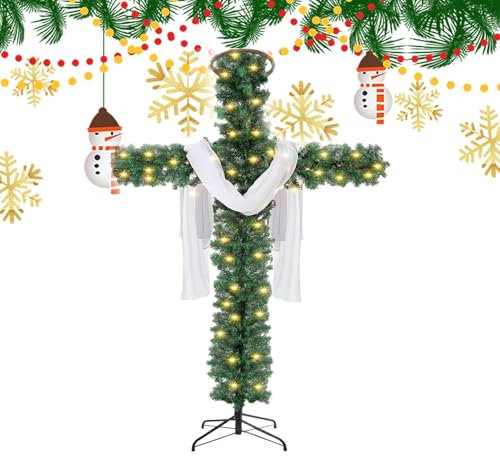 Albero di Natale artificiale, albero di Natale artificiale pre-illuminato, pino scintillante con picchetto all'aperto, albero di Natale finto pieghevole per festival, facile da installare, albero