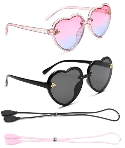 WORUIB 2Pack Kids Sunglasses, Toddler Sunglasse With 2 Adjustable Eyeglass Retainer Cord, Sparkling Pink Children's Cute Sunglasses for Girls Boys UV Protection Outdoor