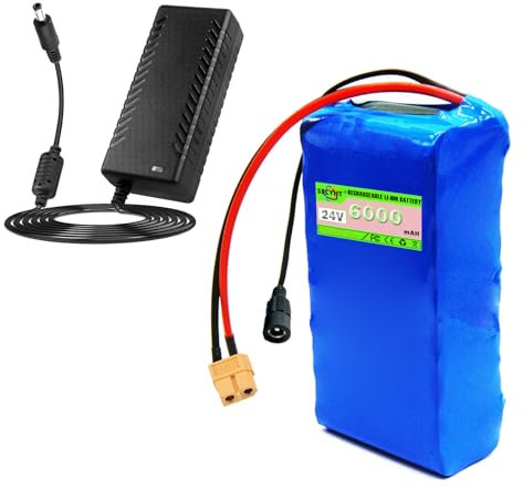 SSCYHT Litiumbatteri 24V 10Ah 6Ah 8Ah 12Ah 4Ah Uppladdningsbart batteri 24V litiumjonbatterier för 50W - 300W motorer med laddare och BMS,24v6ah xt60