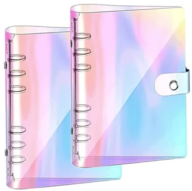 PHMING 2 Stück Ringbuch A6 Nachfüllbar, A6 Ringbuch mit Druckknopf, Gradienten-Laser-Effekt, 19cm x 13.3cm, für Notizbücher, Fotoalben, Tagebücher