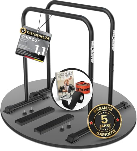 NEOLYMP Dip Barren Calisthenics Equipment – 400 kg belastbare Dip Station mit E-Book - verstellbare Breite – 90 cm Höhe mit rutschfesten Füßen – rostfreie Dip Stange Fitnessgeräte (Dip Barren Set)