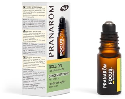 Pranarôm - Aromaboost Focus Bio - Roll-on Olfattivo - Stimola la Memoria e Aumenta la Concentrazione - Azione Immediata - Olio Essenziale di Menta Piperita Biologico - 5 ml