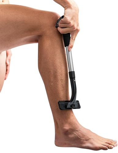 Rasoio Corpo Uomo con Manico Estensibile in Alluminio 36-54 cm – Rasoio Corpo e Schiena Maschile, Resistente all’Acqua con Testina Rimovibile e 9 Lame Universali di Ricambio