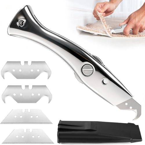 VOBOR Coltello Multiuso a Gancio con Lame Cutter Trapezoidale e Lama a Gancio, Taglierino Professionale per Tagliare Rivestimenti per Pavimenti in PVC, Tappeti