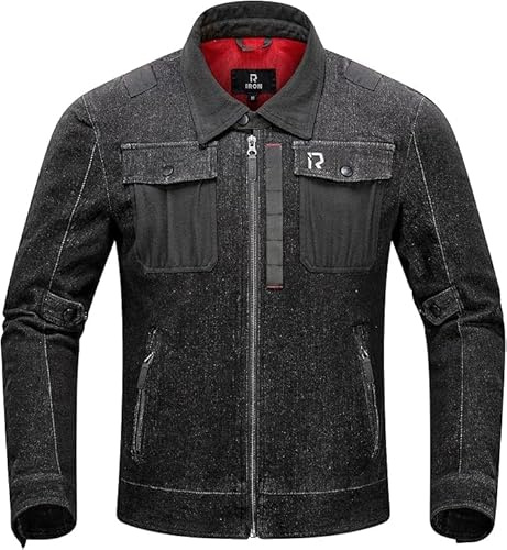 BORLENI Giacca Moto Uomo Denim con Protezioni CE Rimovibile Giacca da Motociclista Antivento per Primavera Autunno Nero (IT, Testo, XL, Regular, Regular, Nero)
