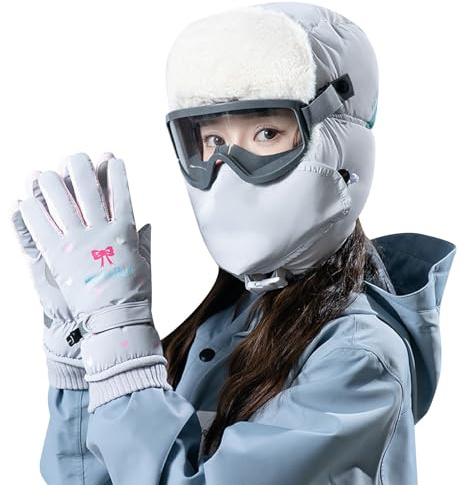 Duohropke Gorro de invierno para mujer, gorro de invierno, pasamontañas de 3 en 3 pulgadas, con bufanda y máscara, casco de esquí, bucle, accesorios de moto, pasamontañas, gorros de punto, gorros de