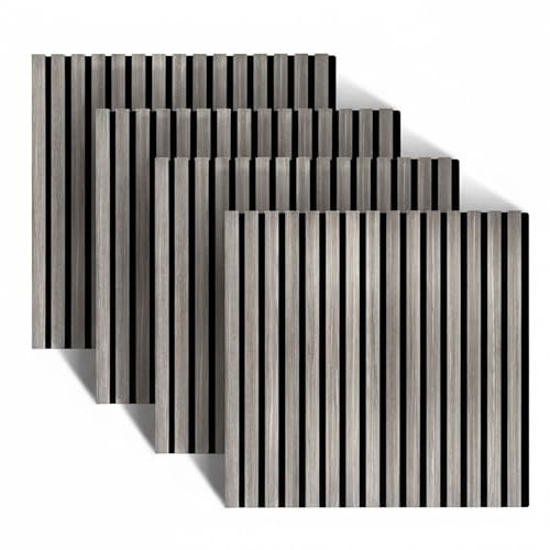 Relaxdays Pannelli acustici Set 4, 60×60 cm, Isolamento Acustico e Rivestimento murale, Finitura Rovere, Grigio Scuro