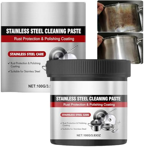 Pasta detergente e lucidante per acciaio inossidabile, potente sgrassatore per pentole, padelle, utensili da cucina, forno, piano cottura, lavello ed elettrodomestici. Sgrassatore multiuso per (1PCS)