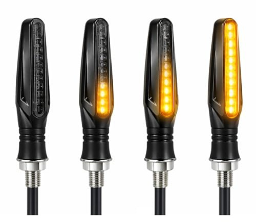 SuriNexCentrics LED Motorcycle Indicators 4 Pack, 12V Amber Sequential Flowing Turn Signal Lights, Flexible Rubber Motorbike Indicators for Scooter, ATV, Dirt Bike & Motorcycle Replacement