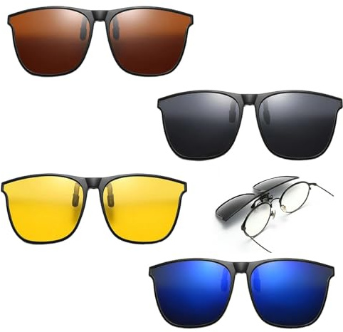 Dexpally 4 Pezzi Clip Occhiali da Sole Polarizzati Lenti da Sole Sovrapponibili Clip on Occhiali da Sole Mascherina Occhiali da Sole Clip Flip up Senza Telaio Copriocchiali per Uomo & Donna
