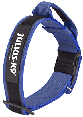 JULIUS-K9, 200HA-K-B-2015 Color & Gray series- K9-Halsband mit Haltegriff, Sicherheitsverschluss und Logo und Sicherheitsverschluss, 50 mm*49-70 cm, verstellbar, blau-grau
