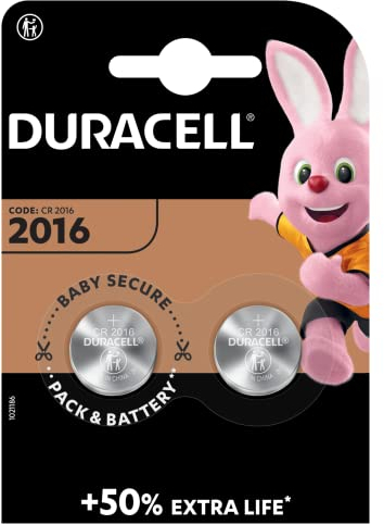 Duracell CR2016 Knopfzellen (2 Stück), CR 2016 Lithium Knopfzelle 3 V