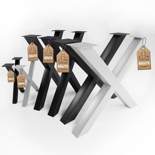 CM Furniture Gambe Tavolo Ferro Bianco - 72 cm Altezza Pattini Telaio per Tavolo in Metallo Forma di X Struttura per Tavolo da Pranzo Scrivania Conferenza Loft | 2 pezzi 72x80 cm Piedini per Mobili