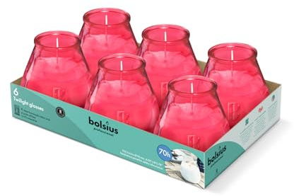 Bolsius Candele per Esterni - 6 Pezzi - In Vetro - Verde - Durata di Combustione 70 Ore - Senza Olio di Palma - Combustione Pulita - Stoppino di Cotone - Non Profumate