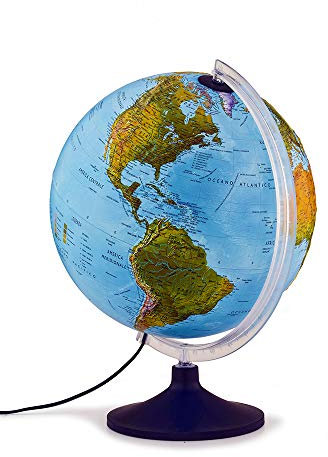 Tecnodidattica - Mappamondo Atmosphere Solid R, Luminoso, Girevole, cartografia in Rilievo e meridiano graduato, Diametro 30 cm