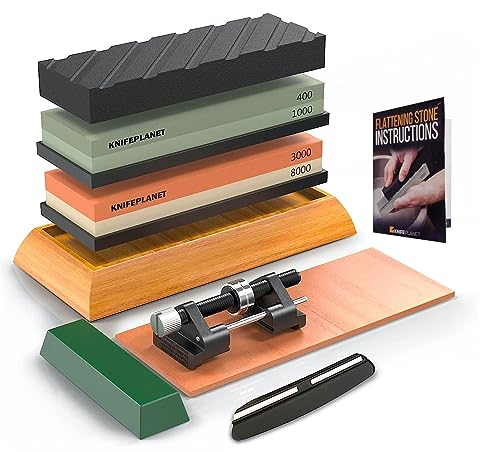Premium Whetstone Set - Knife Sharpening Stone Set 400/1000 and 3000/8000-Grit Professional Knife Sharpener Includes Flattening Stone, Bamboo Base