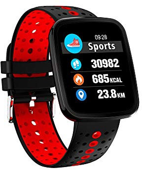 Jennyfly, Fitness Tracker, Multifunzione, Bluetooth, IP67, Impermeabile, con cardiofrequenzimetro, Pressione sanguigna, monitoraggio del Sonno, Touch Screen, da Donna e da Uomo, A01-Red, A01