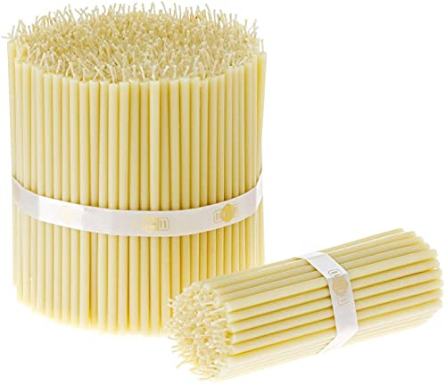 Danilovo 400 Stück Weiß Bienenwachs Kerzen - Orthodoxe Kerzen für Gebet, Rituals, Tischdeko Hochzeit - Ungiftig, Ruß - Tropffrei, Lang, Nachhaltige Produkte, N120, Höhe: 15 cm, Ø 5,4 mm