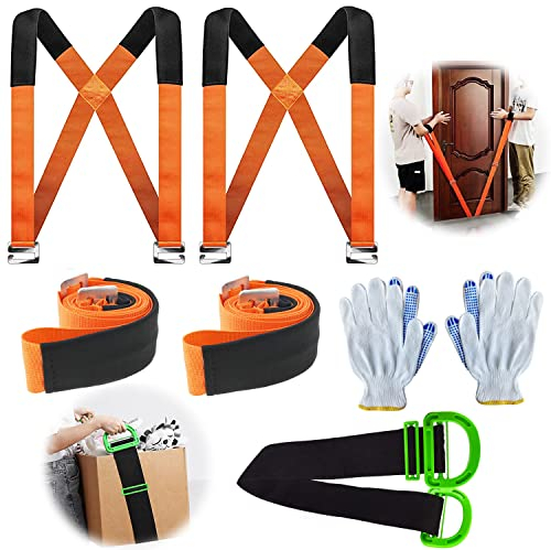 Heavy Duty Moving Straps for Furniture & Bulky Objects - 2 PCS Lifting Straps for Movers with Ratchet System，Carrying Appliances/Goods + 2 Pairs Gloves