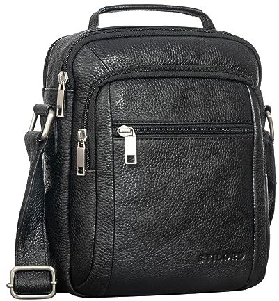 STILORD 'Lucky' Umhängetasche Herren Klein Leder Handtasche Männer Ledertasche Crossbody Bag Vintage Umschlagtasche zum Umhängen Echtleder Businesstasche, Farbe:schwarz