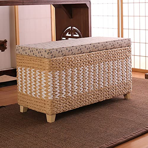 Panca ottomana portaoggetti in Rattan, Baule portaoggetti in Vimini Intrecciato, poggiapiedi Rustico in alghe Marine, Panca fine Letto Panca per Scarpe da Ingresso per Soggiorno Camera da l