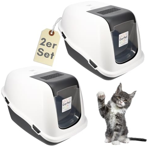 2er Set Katzenklo mit Deckel Aktivkohlefilter - Haube kippbar - extrahohe Unterschale große XXL Katzentoilette Hauben Toilette Doppelpack Sparpaket Katzentoiletten