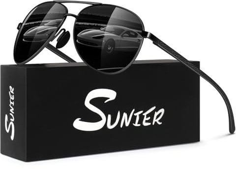 Sunier Lunettes de Soleil Homme Aviateur Polarisées UV400 Al-Mg de haute qualité Classique Rétro Conduite Pêche