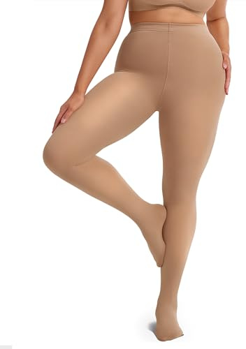 Vertvie Damen Thermo Strumpfhose Große Größen Fleece Gefütterte Strumpfhosen Winter Warme High Waist Leggings Plus Size Blickdicht Tights Dick Plüschstrumpfhose(Dunkel Haut,3XL-4XL,180g Fleece)