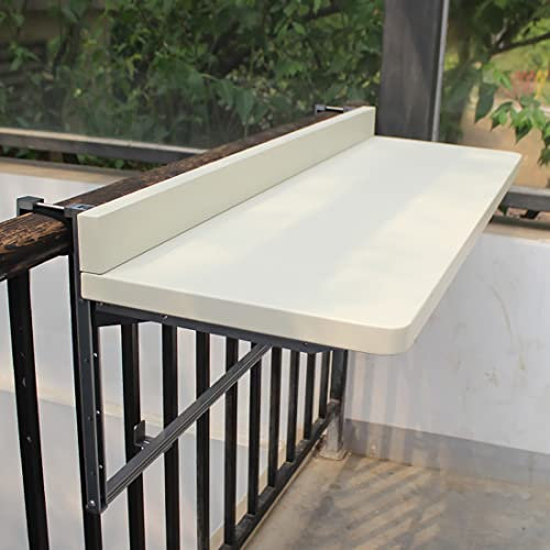 Tavolo da balcone regolabile per ringhiera pieghevole da parete, tavolino bianco da appendere, salvaspazio, mobili da balcone (100 x 40 cm)