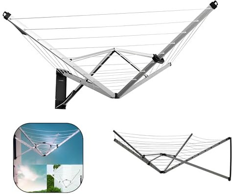 5 Arm Wall Mounted 26m Rotary Airer Heavy Duty Aluminium Folding Cloth Laundry Dryer Outdoor Indoor Washing Clothes Line