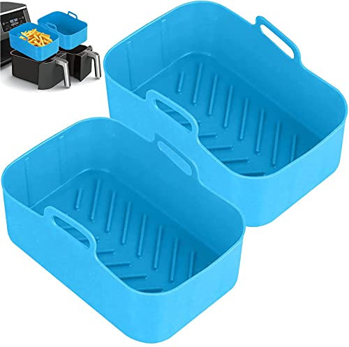 2 Stück Luftfritteusen-Silikon-Töpfe, wiederverwendbar, rechteckig, Lebensmittelqualität, Ersatz-Silikon-Fritteusen-Schüsseleinsatz für Ninja DZ201 DZ401 Instant Vortex 8 QT 10 QT Luftfritteuse