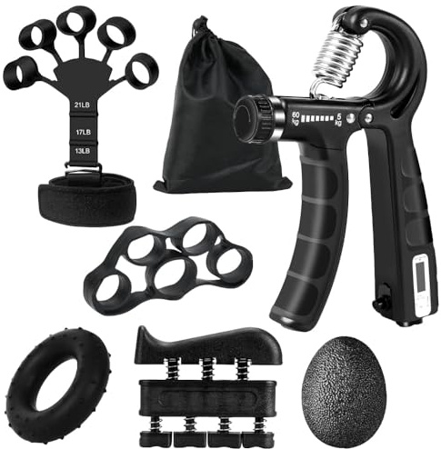 Sctnny 6 unidades de entrenamiento de manos y dedos, set de entrenamiento de fuerza de agarre, dispositivo de entrenamiento ajustable, entrenamiento de muñeca y bolas de masaje para terapia de manos