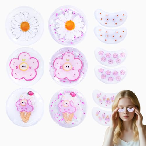 Máscara refrescante para ojos, paquete de hielo de gel, almohadillas reutilizables para ojos y parches inferiores, tratamiento de frío caliente para enrojecimiento, alivio del dolor (blanco)