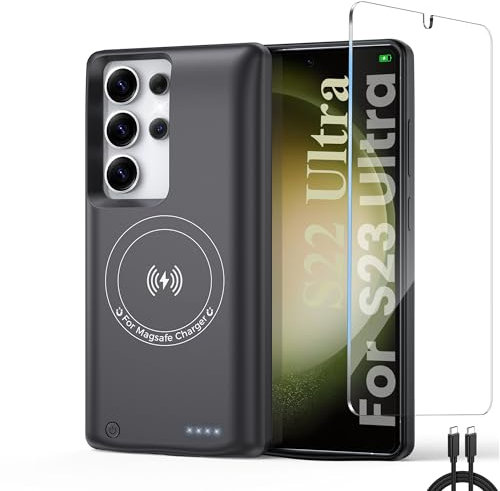 Akku-Hülle für Samsung S23 Ultra/S22 Ultra, echte 10.000 mAh, Schutzhülle mit Akku, kabellos, intelligent, tragbar, Powerbank