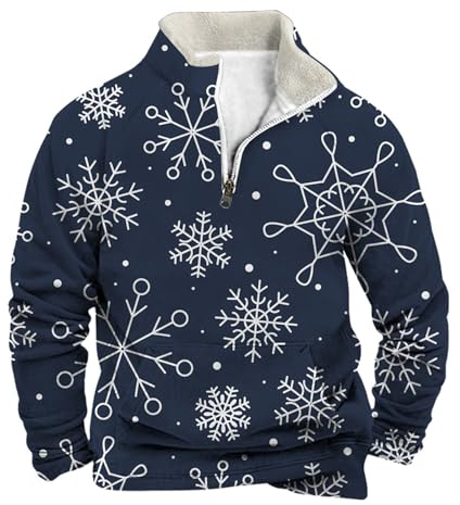 Generisch Pull de Noël décontracté à manches longues col montant en velours pour homme, bleu, XL