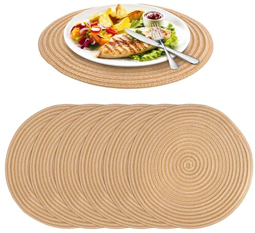 Lot de 6 Sets de Table Rond Lavable Tressé en Coton, Dessous de Table Rond Ø 30 cm, Tapis de Table Résistantes à la Chaleur Antidérapant à la Chaleur pour la Cuisine, pour Table à Manger, Cuisine
