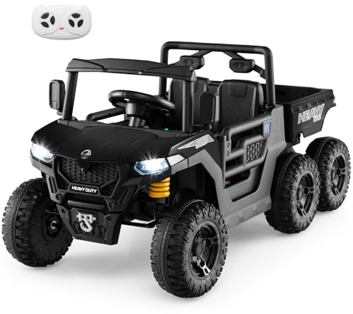 COSTWAY 24V Voiture Électrique Enfant avec Benne & Télécommande 2,4G, Buggy Électrique Enfant avec Musique & Histoires & Lumières LED, Démarrage Progressif pour Garçons Filles de 3-8 Ans (Noir)
