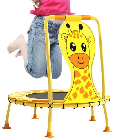 Trampolino per bambini, 100 cm, motivo giraffa, attrezzatura per il fitness, con manico in schiuma, capacità 200 kg, trampolino rimbalzante, per età da 1 a 6 anni, giardino e cortile posteriore