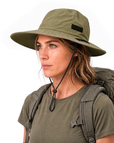 XXL överdimensionerad Boonie solhatt för män kvinnor, brett brätte vattentålig hatt med hakrem, utomhus vandring fiske strandhatt, Khaki, XL-XXL