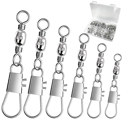 Seconero 100 Pièces Émerillons de Pêche Mer Carpe, Aciers Inoxydables Emerillon de Peche Carpe Materiel, 6 Tailles 2# 4# 6# 8# 10# 12#, pour Changement Rapide Emerillon de Ligne de Pêche
