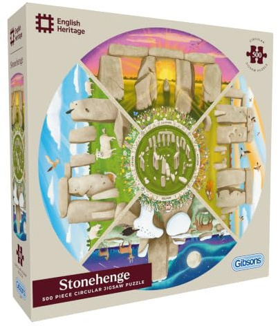 Gibsons English Heritage Stonehenge 500 Piece Circular Jigsaw Puzzle for Adults – Prehistoric Megalithic Monument with Seasonal Artwork – Premium Sustainable Puzzle Made in the UK/EU