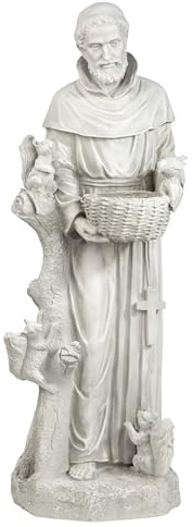 Design Toscano San Francesco La natura che nutre Statua da giardino mangiatoia per uccelli, poliresina, pietra antica, Grande 94 cm