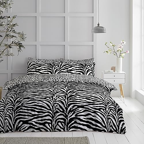 GC GAVENO CAVAILIA Elegante Biancheria da Letto in Policotone Set Copripiumino in Pelle, Zebra Bianco/Nero, King Size (230cm x 220cm)
