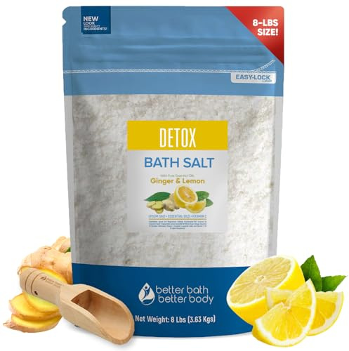 Detox Bath Salt 128 Ounces Epsom Salt with Natural Ginger and Lemon Essential Oils Plus Vitamin C in BPA Free Pouch with Easy Press-Lock Seal