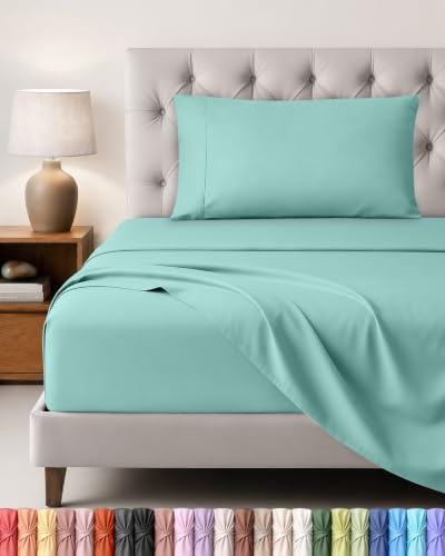 Utopia Bedding Bed Sheet Set, 3 Piece, Single, Spa blue | Fitted Sheet, Flat Sheet with 1 Pillowcase 50x75 – OekoTex Certified, Polyester Microfiber Fabric – Wrinkle & Fade Resistant